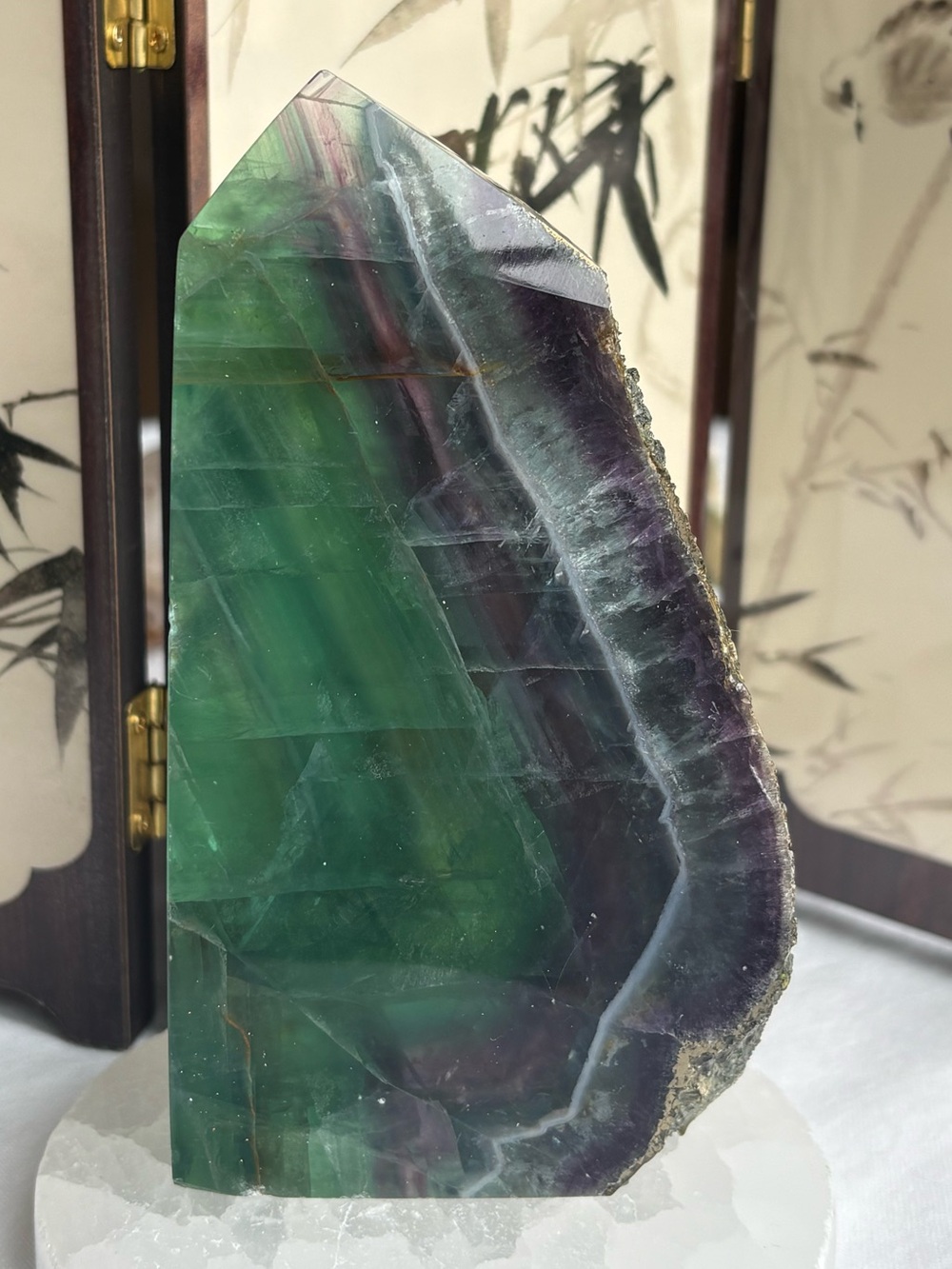 Fluorite with pyrite semi polished tower